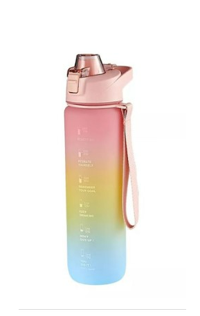 1L Motivational Water Bottle With Straw - Colours - Blue / Pink / Purple